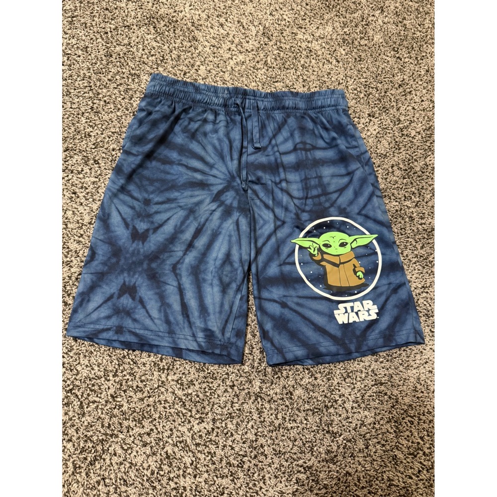 Star Wars Grogu Lounge Shorts‎ Men's Blue Tie Dye Pajama Sleep Shorts Size Large